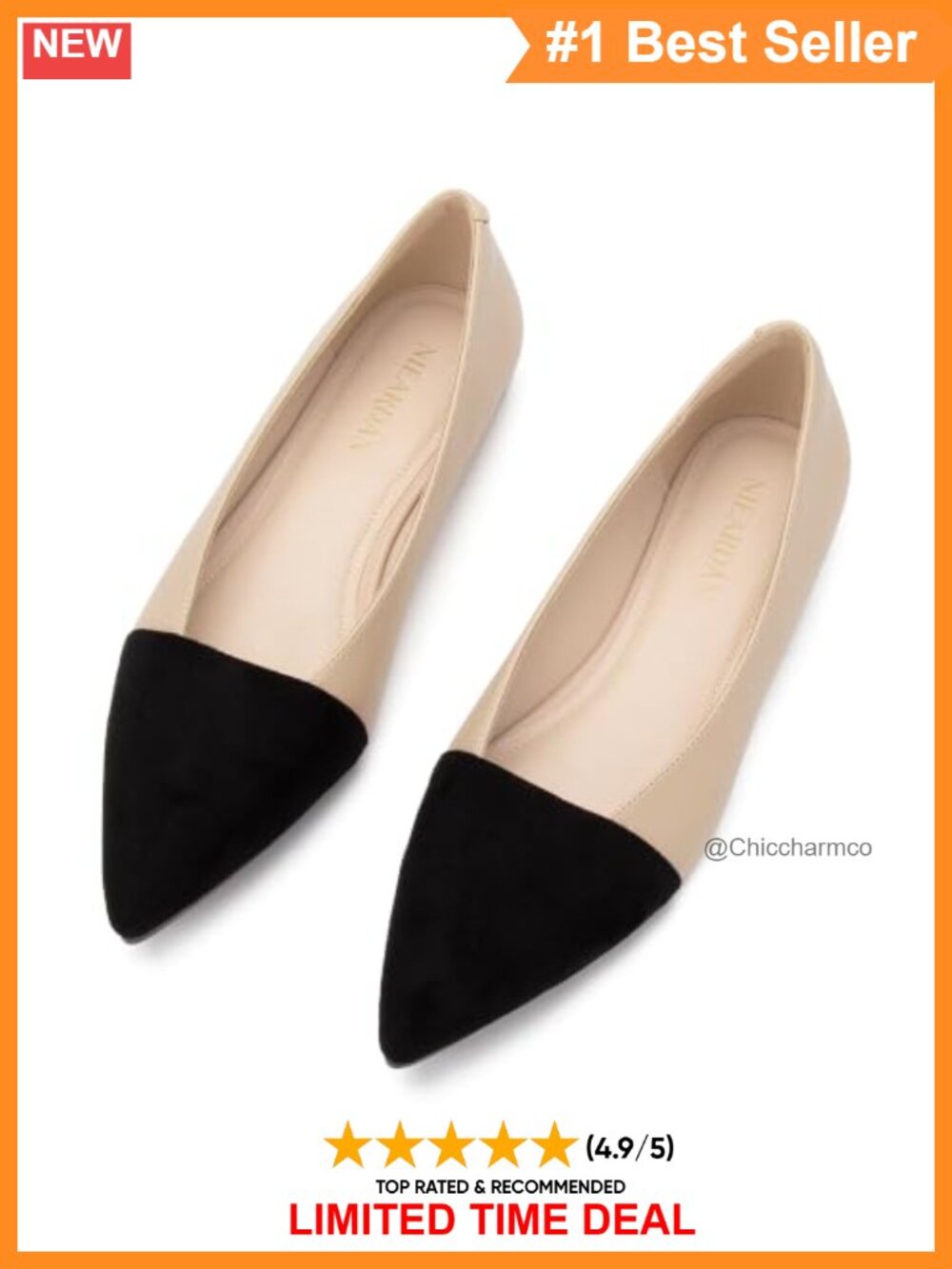 Women's Pointed Toe Ballet Flats Lightweight Slip On Comfort Shoes
